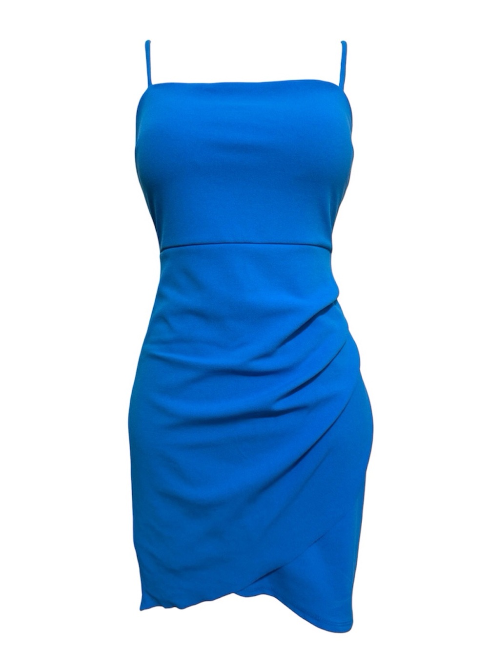 Blue Blush Mini Dress Bodycon Sleeveless Spaghetti Strap Faux Wrap Medium NEW